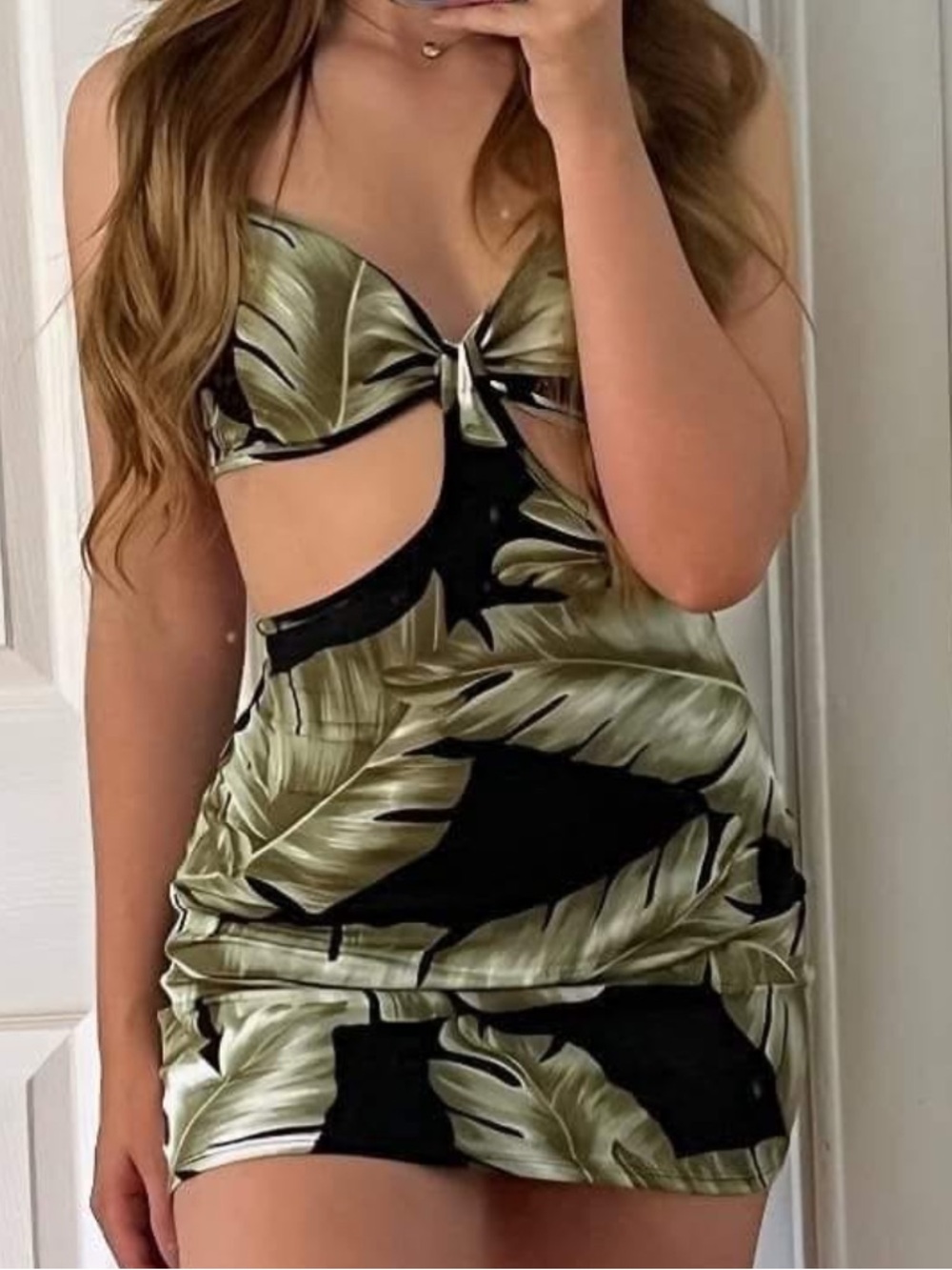 Windsor Black and Cream Leaf Print Dress